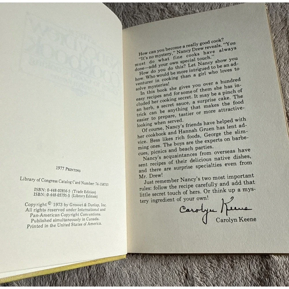 VINTAGE-The Nancy Drew Cookbook by Carolyn Keene, 1977 Printing  Hardcover